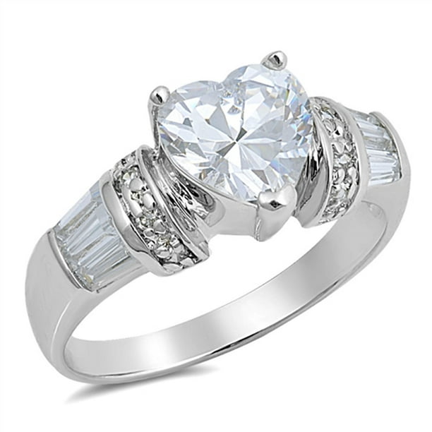 White CZ 925 Sterling Silver HEART Ring SZ 8 White CZ 925 Sterling Silver HEART Ring SZ 8